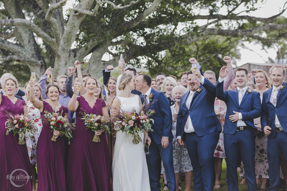 Yandina Station Wedding ceremony group cheer kiss